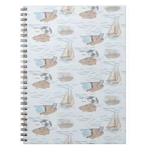 Caderno Espiral Cena de Praia Toile Costeira Desenhada à Mão à Bei