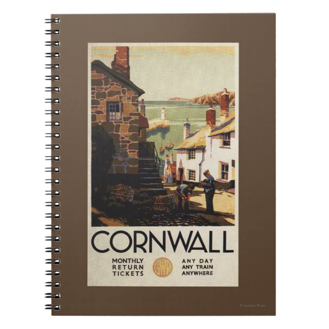 Caderno Espiral Cena de Rua com Dois Homens Trabalhando na Linha F (Frente)