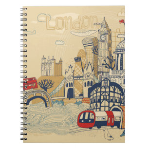 Caderno Espiral Cena do Doodle de Londres