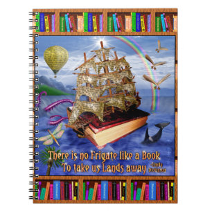 Caderno Espiral Cena do Oceano de Naufrágio do Livro com a citaç