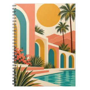 Caderno Espiral Cena Retro da Piscina de Palm Springs
