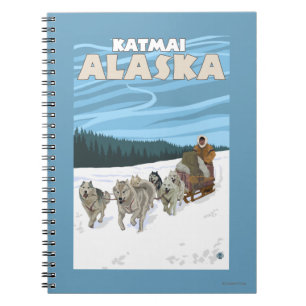 Caderno Espiral Cena Sledding do cão - Katmai, Alaska