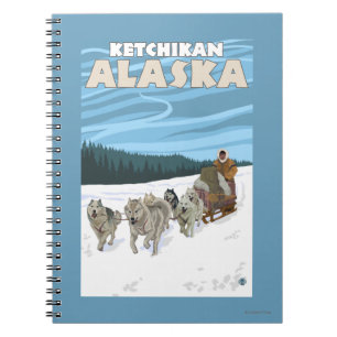 Caderno Espiral Cena Sledding do cão - Ketchikan, Alaska