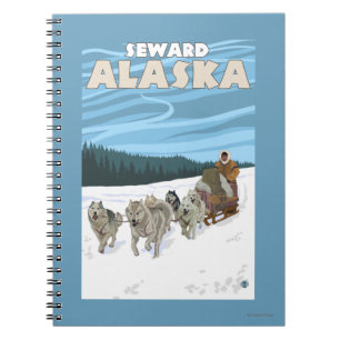 Caderno Espiral Cena Sledding do cão - Seward, Alaska