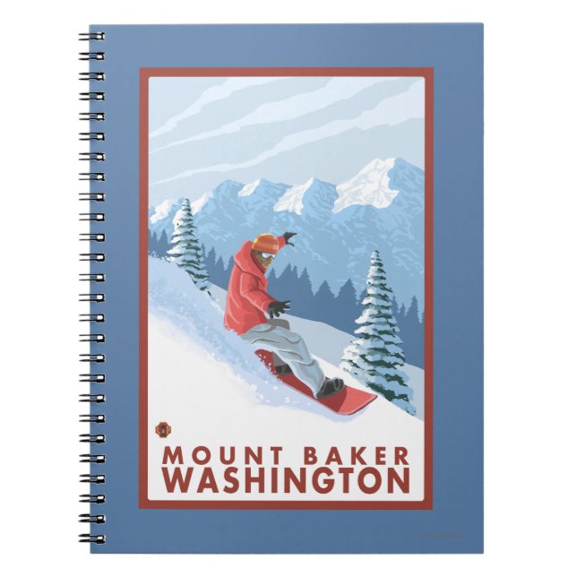 Caderno Espiral Cena Snowboarder - Monte Baker, Washington (Frente)