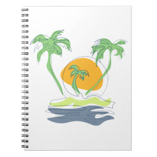 Caderno Espiral Cenário de praia de ilha tropical. Árvore de palme