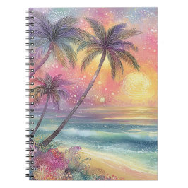 Caderno Espiral Cenário de praia tropical sonhador