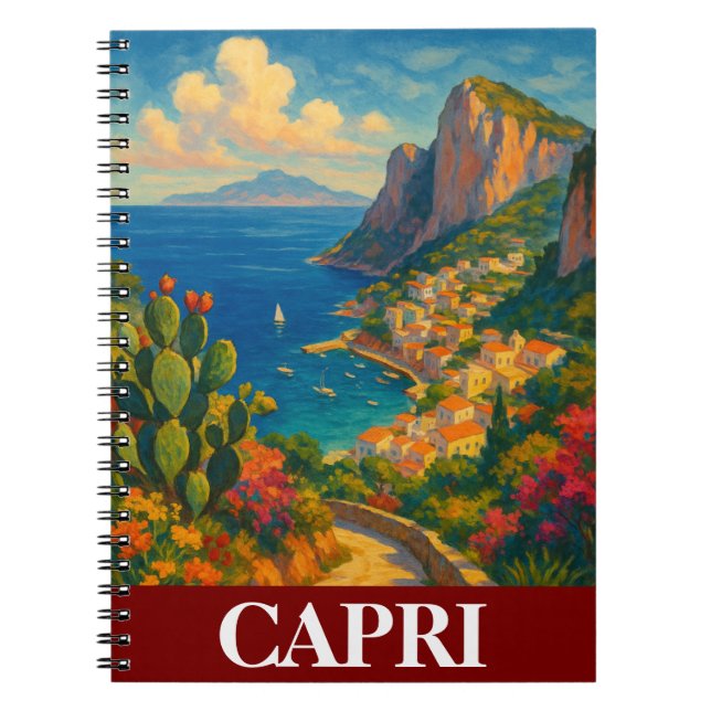 Caderno Espiral Cenário Retro Viagem Capri Itália (Frente)
