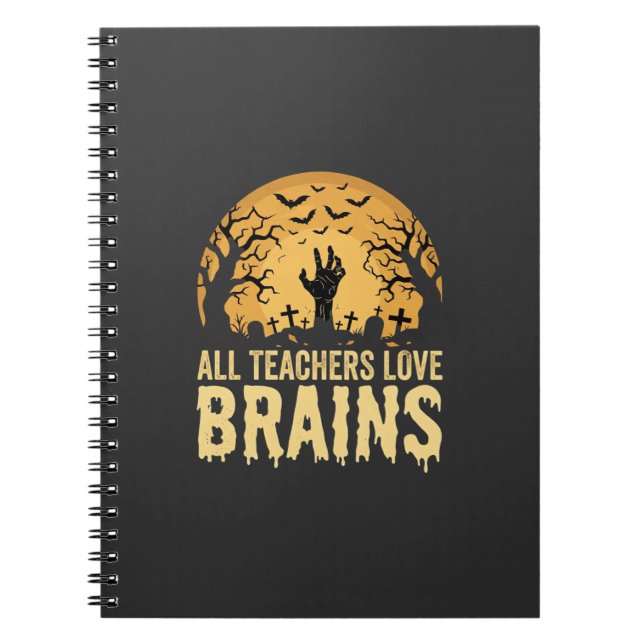 Caderno Espiral Cérebros de Professor de Halloween (Frente)