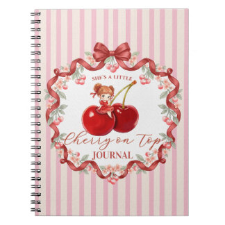 Caderno Espiral Cereja Doce no Topo Coquette Aniversário Menina Ro