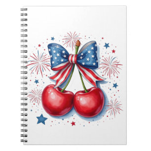 Caderno Espiral Cerejas com Arco Coquette 4 de julho Americano