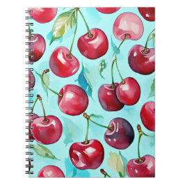Caderno Espiral Cerejas doces arte colorida de cereja em aquarela 