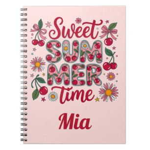 Caderno Espiral Cerejas Margaridas Coquete do Tempo de Verão Doce