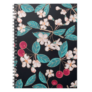 Caderno Espiral Cerejas suculentas. Fundo sem costura a partir de 