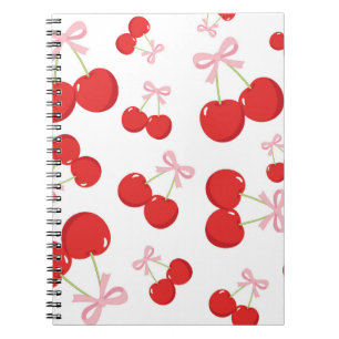 Caderno Espiral Cerejas Vermelhas com Armação Rosa Coquette Cottag