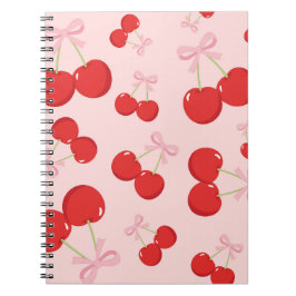 Caderno Espiral Cerejas Vermelhas com Laço Rosa Coquette Cottage C