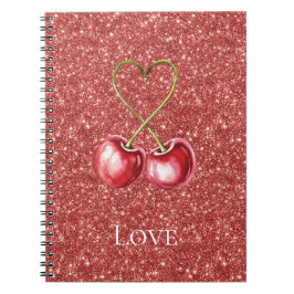 Caderno Espiral Cerejas Vermelhas Coração Amor Brilho