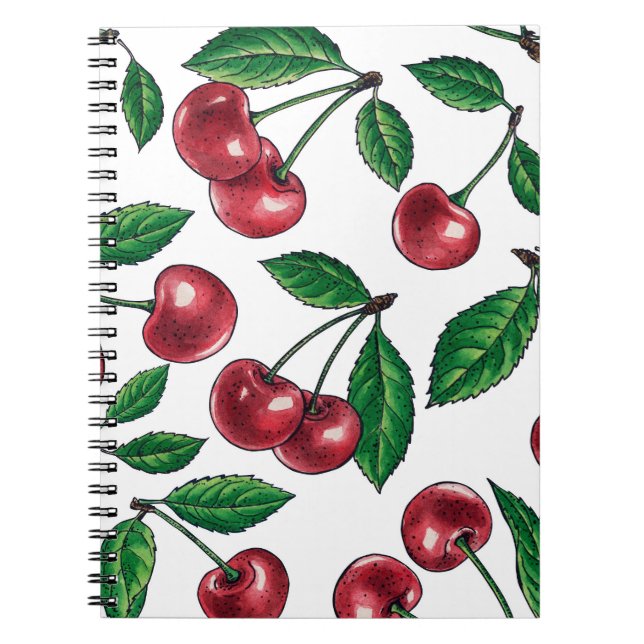 Caderno Espiral Cerejas vermelhas em branco (Frente)