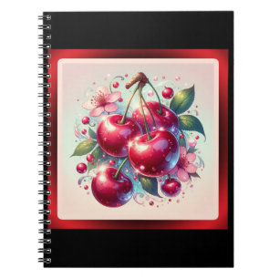 Caderno Espiral Cerejas Vermelhas Lindas Cerejas Floral Menina Ros