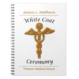 Caderno Espiral Cerimônia de Casaco branco Dourada médica, prese