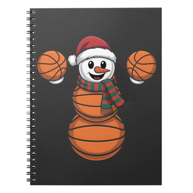 Caderno Espiral Cesta de Boneco de Neve Basquetebol Natal Santa Be (Frente)