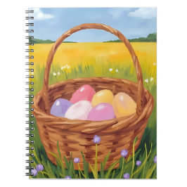Caderno Espiral Cesta de Páscoa Caça aos Ovos Aquarela Pastel