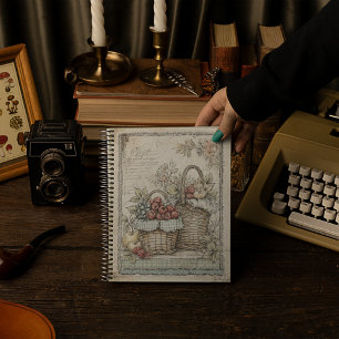 Caderno Espiral Cestas Vintage de Frutas Padrão