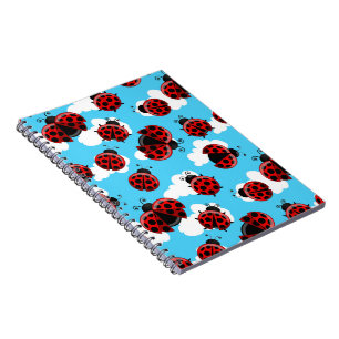 Caderno Espiral Céu Azul Nuvens Brancas Besouro Joaninha Vermelha