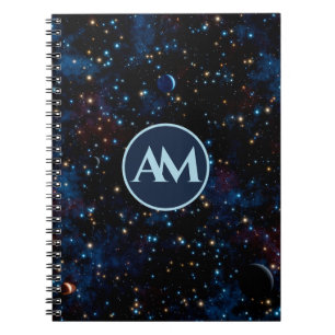 Caderno Espiral Céu noturno com estrelas e planetas personalizados