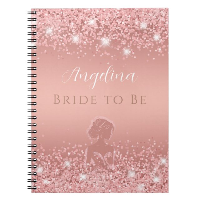 Caderno Espiral Chá de Bebê Elegante Rosa Dourado Luxuoso Brilho (Frente)