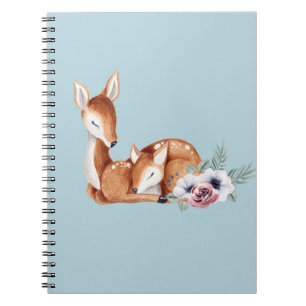 Caderno Espiral Chá de Bebê Floral Floresta de Veado Vintage Rústi