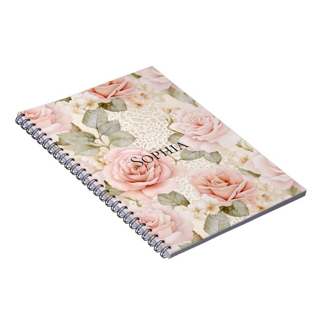 Caderno Espiral Chá de Bebê Floral Rosas Rosa Bege (Lado Direito)