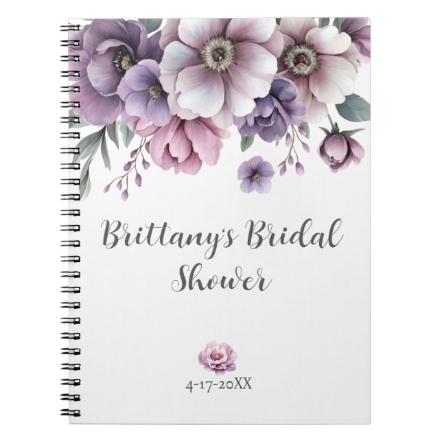 Caderno Espiral Chá de Bebê Lavanda Floral Aquarela (Frente)