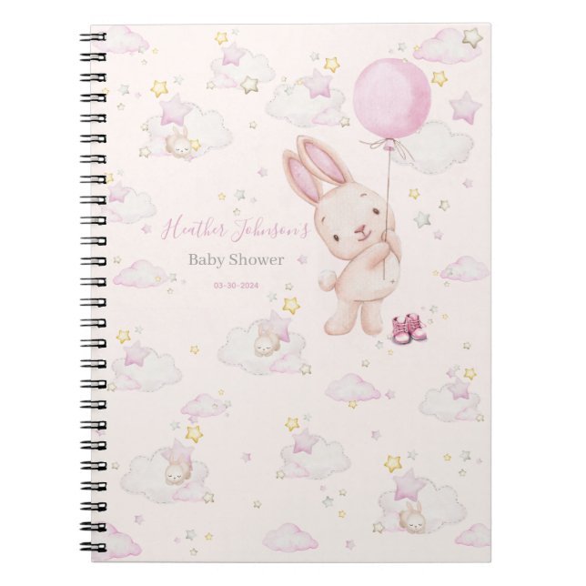 Caderno Espiral Chá de Bebê Menina Coelhinho (Frente)