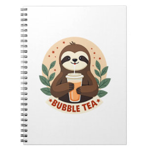 Caderno Espiral Chá de Bolhas de Preguiça Vintage Arte de Animal F