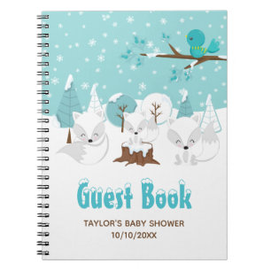 Caderno Espiral Chá de fraldas Ártico Fox Winter Guest Book