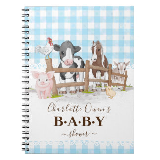 Caderno Espiral Chá de fraldas Azul De Animais De Criação