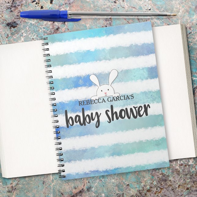 Caderno Espiral Chá de fraldas Azul Stripe Branco Coelho Coelho Br (Criador carregado)