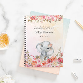 Caderno Espiral Chá de fraldas Elefante Boho Chic Floral Watercolo