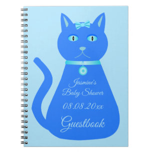 Caderno Espiral Chá de fraldas Personalizado De Gato De Bebê Azul