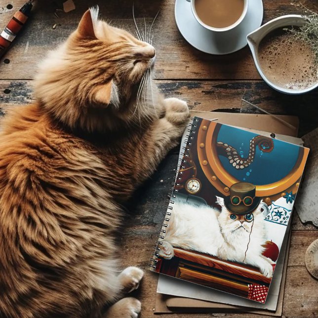 Caderno Espiral Chá de Gato Submarino Steampunk (Criador carregado)