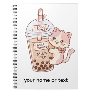 Caderno Espiral Chá de Leite com Bolhas Abraçando Gato Kawaii | Ch