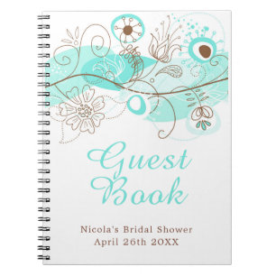 Caderno Espiral Chá de Noiva Floral Turquesa em Torno