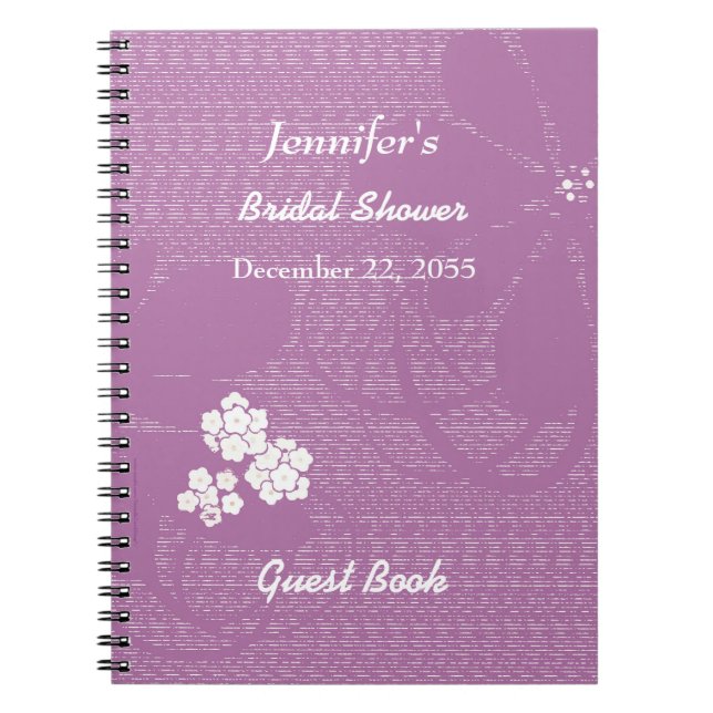 Caderno Espiral Chá de panela Guest Book Purple, White Floral (Frente)