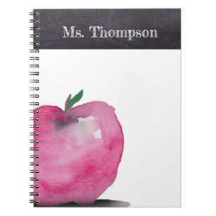Caderno Espiral Chalk Personalized Watercolor Apple Teacher Name