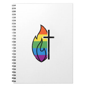 Caderno Espiral Chama Arco-íris Cruz Vetor Cristão Vintage Desig