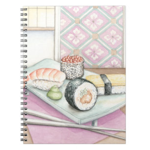 Caderno Espiral Chapa de Sushi com Chopsticks