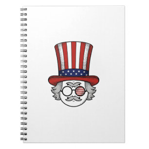 Caderno Espiral Chapéu Alto Invertido Patriótico Cartoon Face Vint
