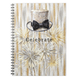 Caderno Espiral Chapéu de Ano Novo Dourado Prateado