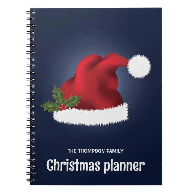 Caderno Espiral Chapéu De Noel Festivo Vermelho Em Azul Com Texto  (Frente)